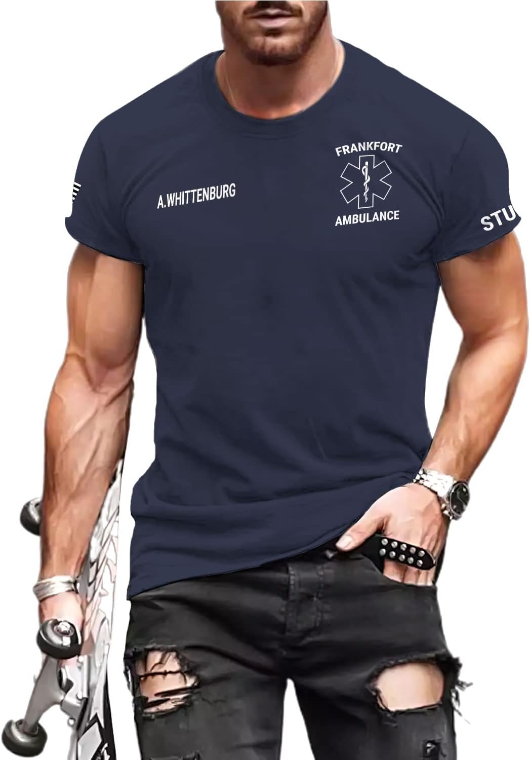 Vybonz Personalized EMS EMT Student Paramedic T-Shirt 3D Emergency Medical Technician Shirt, Custom Name Dept Tshirt Gift