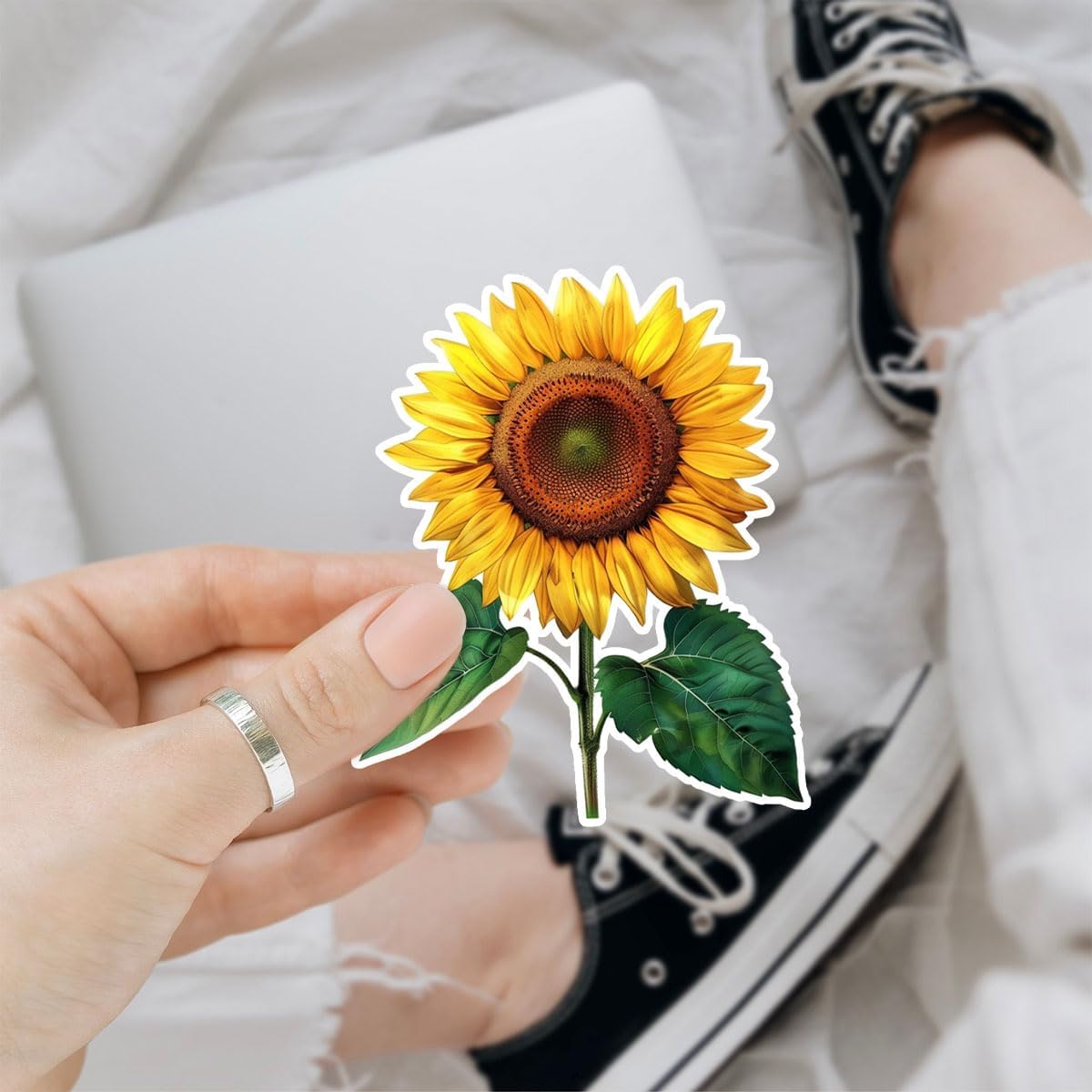 (3Pcs) Cool Sunflower Vinyl Waterproof Sticker Decal, Sunflower Sticker, Sunflower Car Sticker, Sunflower Decal, Sunflower Cutouts - Stickers for Laptop Water Bottle Phone Car Window Helmet 3" (SF 1)