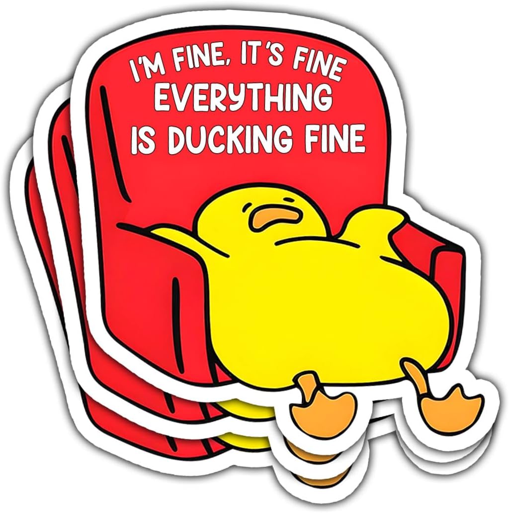 (3Pcs) I'm Fine, It's Fine Everything is Ducking Fine Sticker, Yellow Duck Sticker, Funny Meme Cute Duck Decal, Duck Vinyl Sticker - Stickers for Laptop Water Bottle Phone Car Window Helmet 3"