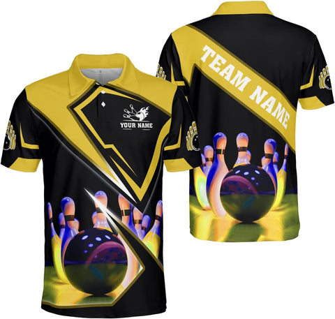Ligthuy Personalized Name Bowling Polo Shirts 3D for Men and Women, Bowling Shirt, Bowling Shirts for Men Team Bowling Shirt