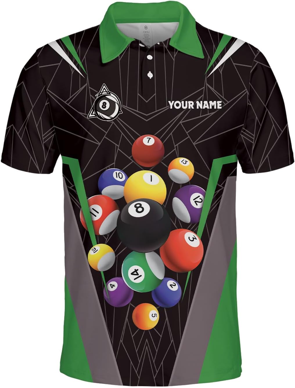 AOVL Personalized Name Billiard Polo Shirt Billiard Shirts Custom Billiard Flag Polo Shirt Men's Pool Billiard Gifts for Dad