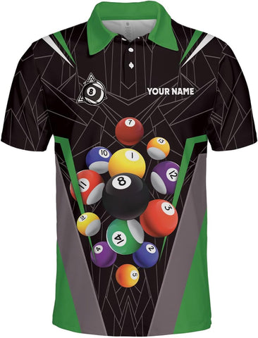 AOVL Personalized Name Billiard Polo Shirt Billiard Shirts Custom Billiard Flag Polo Shirt Men's Pool Billiard Gifts for Dad
