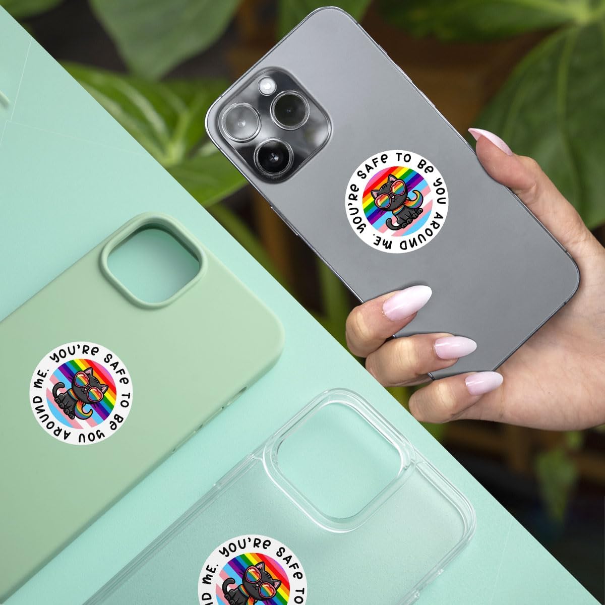 3 Pcs You're Safe to Be You Around Me Pride LGBTQ+ Flag Trans Colors Pride Month Lesbian Queer Bisexual Sticker for Laptop Phone Water Bottle Cars Phone Case Laptop 3"x3"