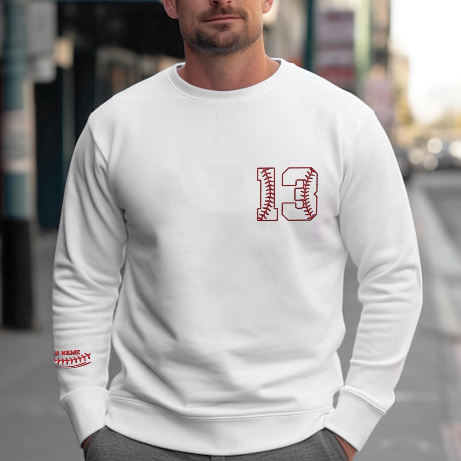 Intenprints Personalized Baseball Mom Embroidered Sweatshirt Customized Baseball Shirt Baseball Sweatshirts for Women and Men