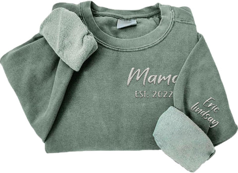 Custom Mama Crewneck Sweatshirt Personalized Mom Est 2024 Sweater with Kids Names Customized Gifts for Mothers Day (Cotton, SS28)