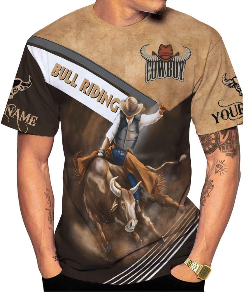Mostprints Personalized Name Bull Riding Shirt 3D, Rodeo Shirts Bull Biding Shirts for Men and Women, Bull Rider Shirt Gift