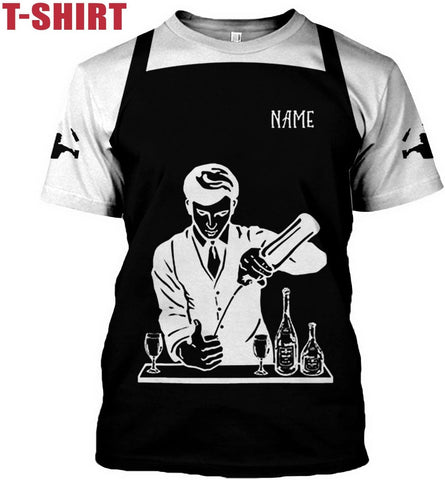 Personalized Bartender Shirt Custom Bartender Shirts Bartending 3D T Shirts Bartender Cocktail Wine Tshirt for Men and Women