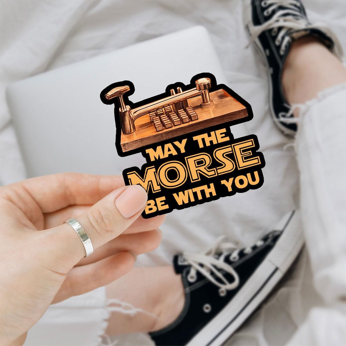 3 Pcs May The Morse Be with You Sticker Morse Code Sticker Amateur Radio Gifts for Ham Radio Operators Amateur Ham Radio Crib Decal Gift Stickers for Laptop Bottle Phone Car Helmet Sticker 3"x3"