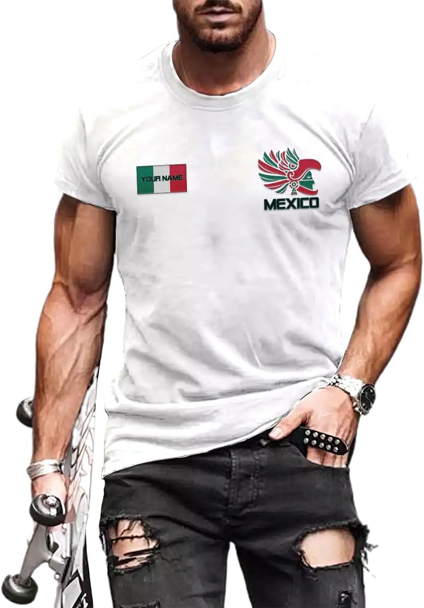 Mostprints Personalized Name Embroidered Mexico Tshirt, Customized Name Shirts Mexican US Flag, Mexico Shirt2