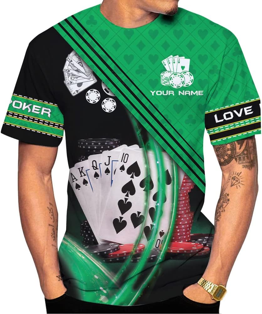 Personalized Poker Shirt, Poker Player Shirt, Funny Casino Poker Pattern 3D Over Print, Unisex Poker Tshirt Men Women