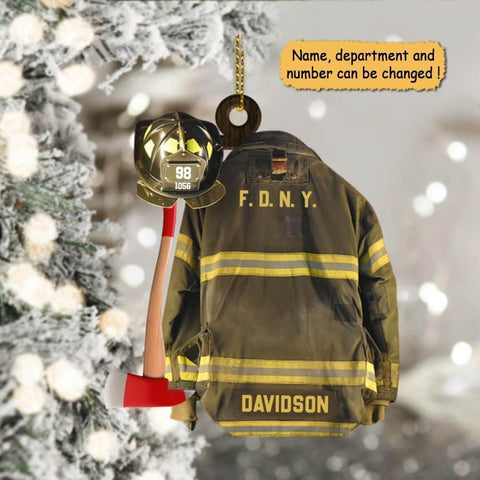 Personalized Firefighter Ornament Custom Name Firefighter Ornaments Two Sided Hanging Printed Flat Thin Red Line Ornaments Hanging Christmas Decorations Firefighter Gifts Ornament (Style 1)