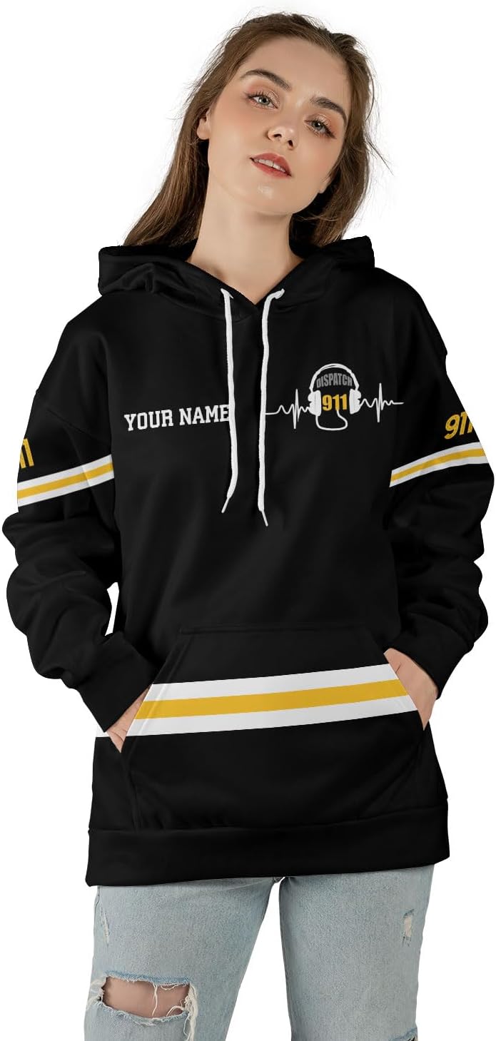 Leeprints Personalized 911 Dispatcher 3D Hoodie, Custom Sweatshirt, Thin Gold Line Flag 3D Zip Shirt