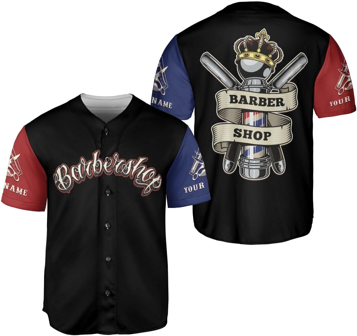 Custom Barber Shop Baseball Jersey Personalized Name Barber Shirt 3D for Men Women Hairdresser Shop Gift Scissors Pole Shirts