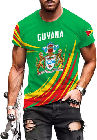 Artparel Personalized Guyana 3D Guyana Flag Shirt - Unisex Adults - Green - Short Sleeves - 5X-Small-Large
