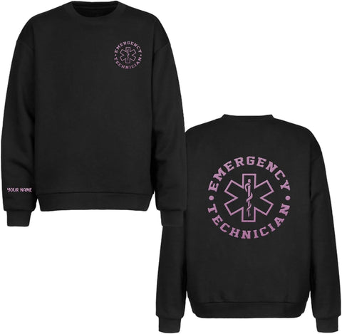 Personalized EMS Paramedic Embroidered Sweatshirt, EMT Student, EMT Sweatshirt with Reflective Logo, Emergency Medical Shirt (Cotton, EMS 7), Large-5X-Large