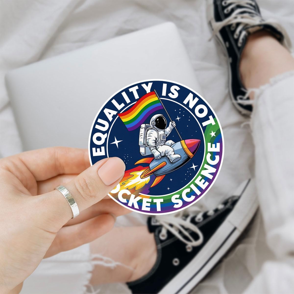 3Pcs Equality is Not Rocket Science Sticker LGBTQ Gay Lesbian Trans Bisexual Rainbow Flag Gift Stickers Pride Month Astronaut LGBT Equality Decal for Laptop Bottle Phone Car Hard Hat Helmet 3"x3"