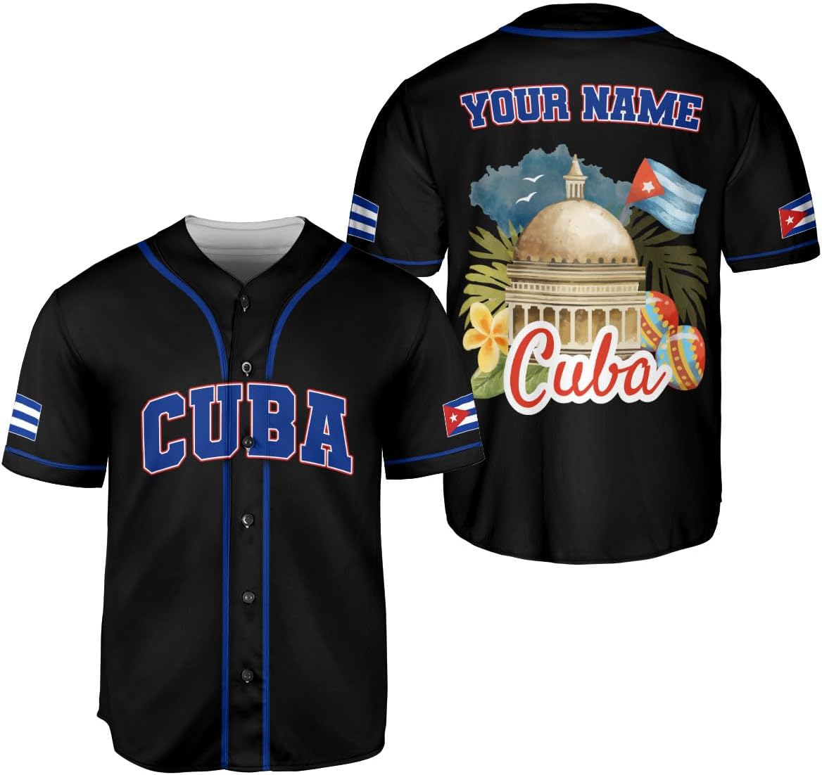 MAPrints Personalized Name Cuba Baseball Jersey Shirt, Republic of Cuba Flag Pride Jersey, Cuban Jersey Camisa for Men &Women
