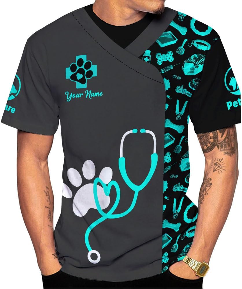 Suseaz Personalized Vet Tech Shirts for Veterinarian, Veterinary Medicine Technician Men Women Shirt, Paw Dog Cat Animal Love