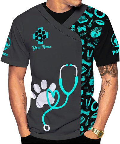Suseaz Personalized Vet Tech Shirts for Veterinarian, Veterinary Medicine Technician Men Women Shirt, Paw Dog Cat Animal Love