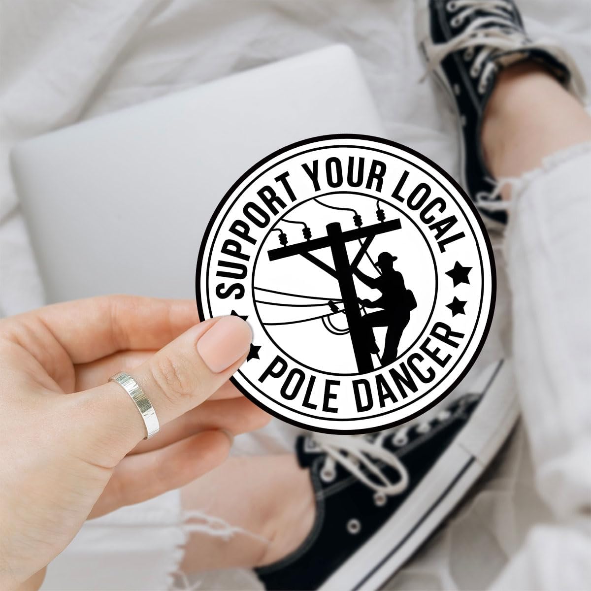 3 Pcs Support Your Local Pole Dancer Sticker, Lineman Sticker, Electrician Lineworker Gift, Funny Lineman Vinyl Decal for Electricians, Utility Workers, Toolbox, Car, Laptop 3 inches