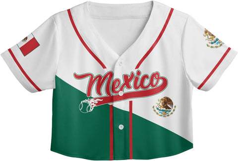 Mostprints Personalized Name Number Mexico Baseball Jersey Croptop Shirt, Mexican Shirts for Women, Mexico Shirts for Women