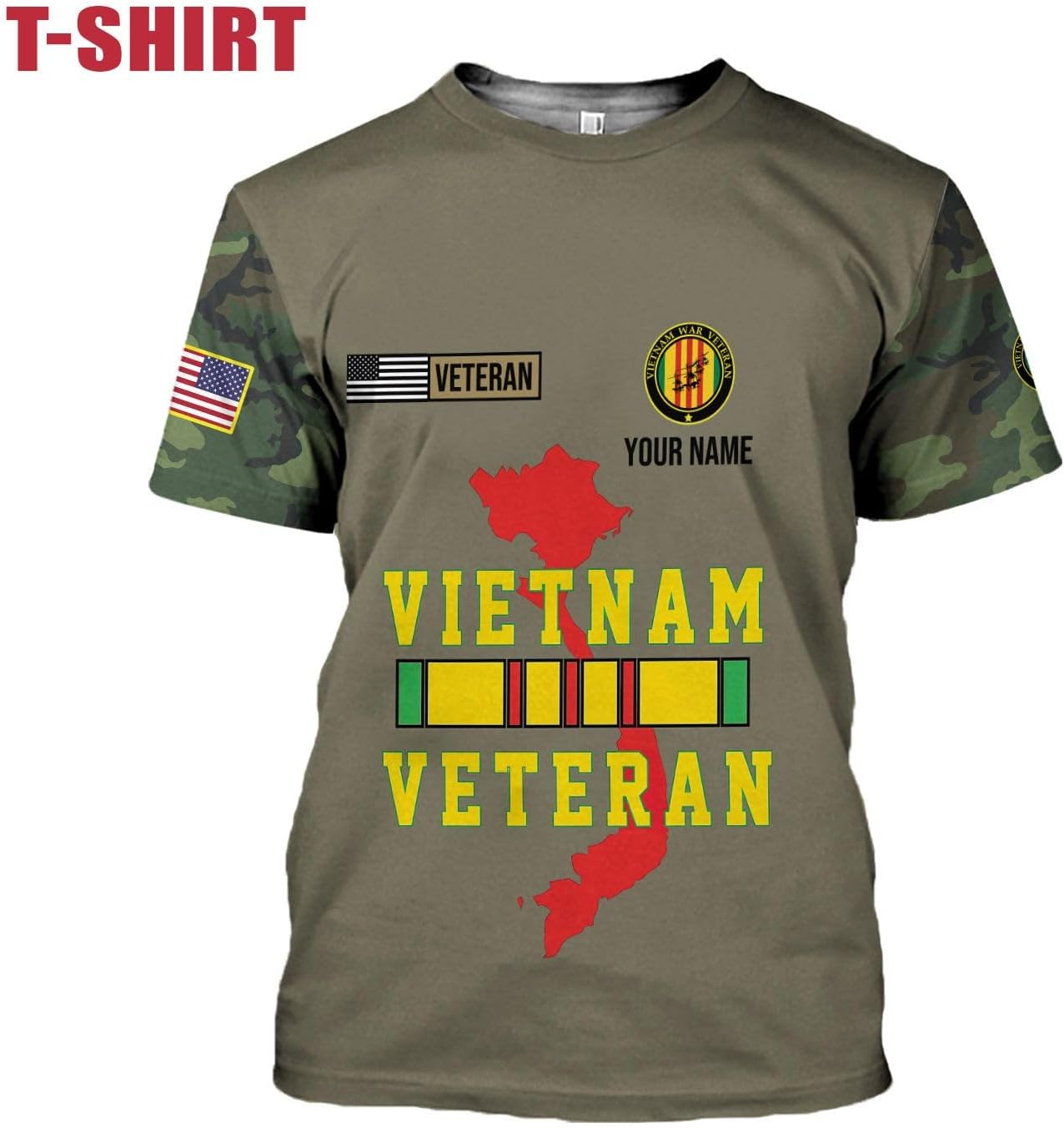 Ligthuy Personalized Name Vietnam Veteran Shirts 3D, Veterans Shirts for Men and Women, Veteran's Shirt Vietnam Veteran S-5XL