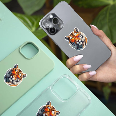 (3Pcs) Cool Tiger Sticker, Tiger Sunglasses Sticker, Tiger Decal, Tiger Sticker, Tiger Face Sticker, Tiger Bumper Sticker Vinyl Decal 3" - Stickers for Laptop Water Bottle Phone Car Window Helmet