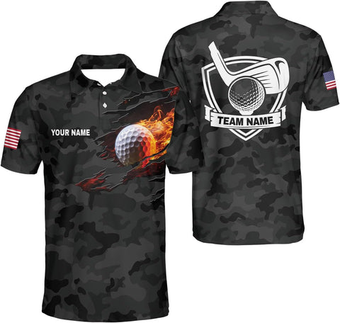 AOVL Personalized 3D Funny Golf Polo Shirt for Men Men's Golf Polo Shirts Custom Name and Team Name Golf Polo Gift for Dad