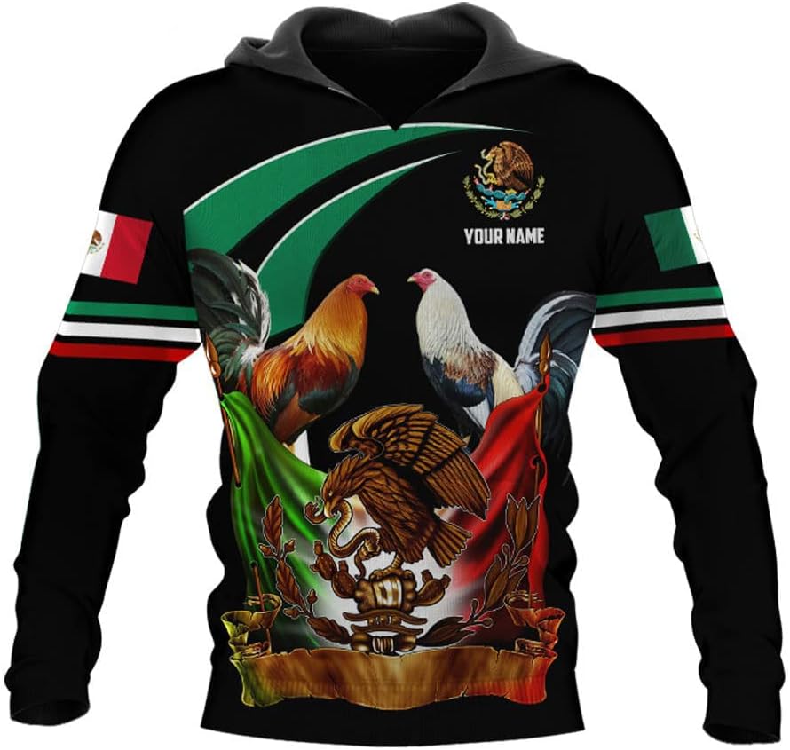 Personalized Name Rooster Camo flag Mexican Mexico Sudadera De Mexico Hombre Unisex Hoodie, T Shirt, Zip Up Hoodie, Multicolor 5X-Large