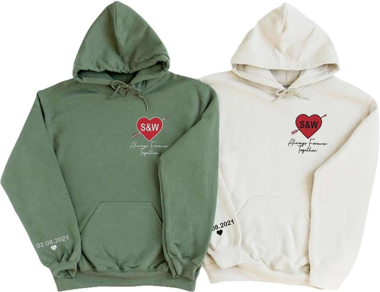 Personalized Embroidered Heart Hoodies For Couples, Matching Couple Sweaters Custom Anniversary Sweatshirts Spider Heart