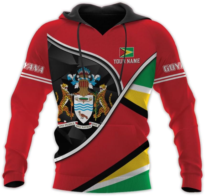 Leprints Personalized Guyana Hoodie 3D Guyanese Coat of Arms Flag Guyana 3D Sweatshirt Guyana Guyanese Pride Gift Zip Hoodie