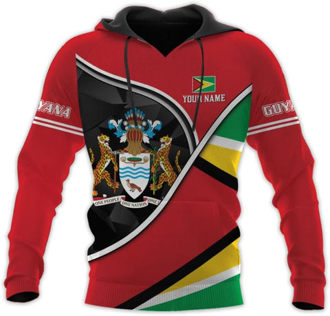 Leprints Personalized Guyana Hoodie 3D Guyanese Coat of Arms Flag Guyana 3D Sweatshirt Guyana Guyanese Pride Gift Zip Hoodie