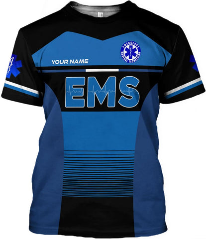 Mostefy Personalized Name EMS Shirt 3D Uniform Emergency Medical Technician, EMS Shirts for Men, EMT Shirt, Paramedic Shirt