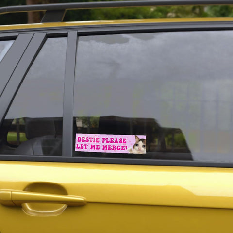 3 Pcs Bestie Let Me Merge Bumper Sticker, Funny Dog Cat Gen Z Meme, Bestie Please Let Me Merge Bumper Sticker, New Driver Stickers for Vehicle Decal for Car Truck Laptop Phone Helmet 5"x5" (Cat)