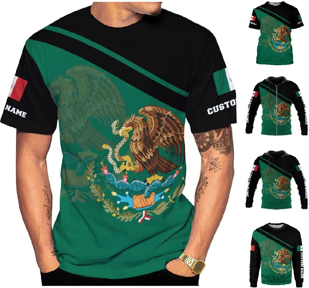 Personalized Mexican Shirts for Men 3D Customized Mexico Shirts for Men Mexico Shirts for Women Mexico Flag Shirt (HD180)