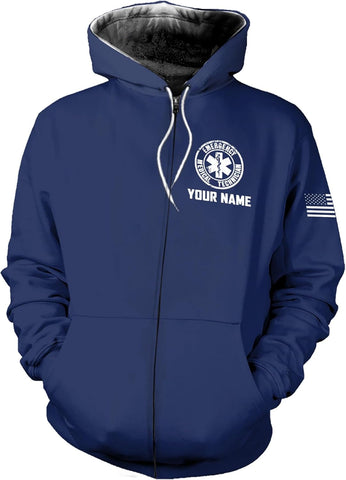 Leeprints Personalized EMT Hoodie EMS Sweatshirt Custom EMS Zip Hoodie Paramedic Uniform Emergency Medical Technician Shirts