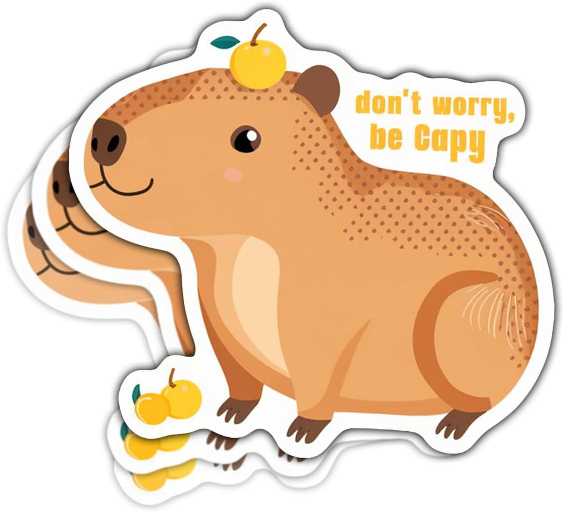 (3pcs) Capybara Cute Sticker, Meme Capy Sticker, Don't Worry Be Capy Sticker, Sticker Die-Cut Waterproof Vinyl Sticker for Laptop Water Bottle Phone Window Helmet Decal Gift
