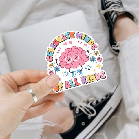3Pcs Celebrate Minds of All Kinds Sticker Inclusion Neurodiversity Gifts Celebrate Mind Disability Awareness Stickers Embrace ADHD Autism Acceptance Decal for Laptop Bottle Phone Car Hard Hat 3"