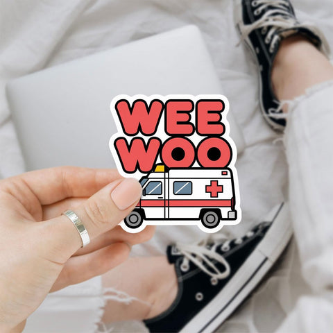 (3Pcs) Wee Woo Ambulance Funny Paramedic Sticker, Ambulance Driver Sticker Funny EMS EMT Stickers Medical Parademic Gifts - Stickers for Laptop Water Bottle Phone Car Window Helmet 3" (Red)