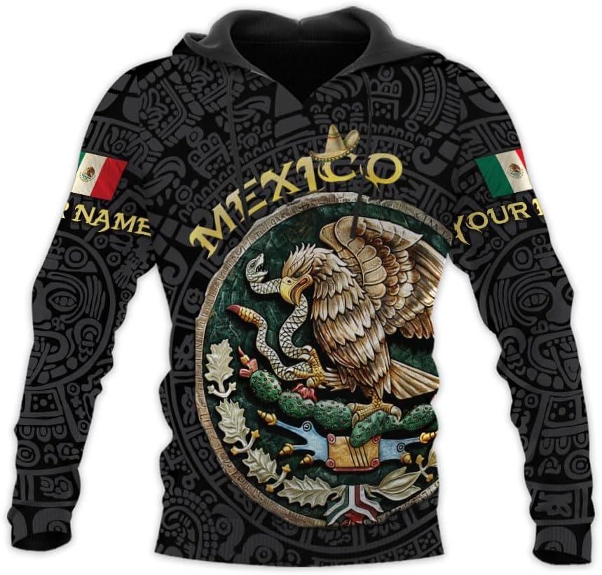 HomeDesign Custom Mexico Shirts Personalized Name Mexican 3D Flag Shirt for Men Women Aztec Unisex US Eagle Pride Camisas