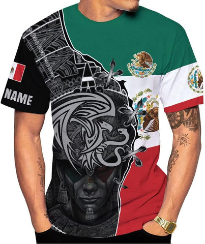 Mostprints Personalized Name Mexican Shirts 3D Customized Mexico Shirt US Flag, Mexican Shirts for women Unisex