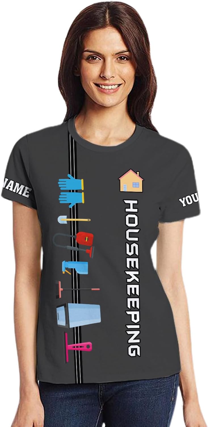 Personalized Housekeeping Shirt 3D All Print Cleaning Service Tshirt Gifts for Housekeeper, House Cleaning Uniforms for Women