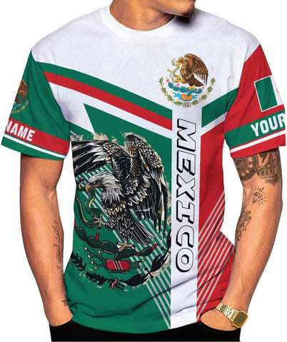 HomeDesign Custom Mexico Shirts Personalized Name Mexican 3D Flag Shirt for Men Women Aztec Unisex US Eagle Pride Camisas