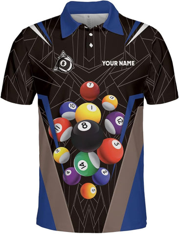 AOVL Personalized Name Billiard Polo Shirt Billiard Shirts Custom Billiard Flag Polo Shirt Men's Pool Billiard Gifts for Dad