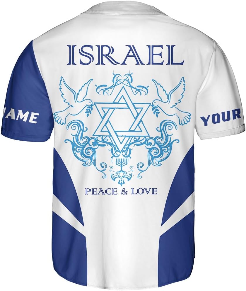 MAPrints Personalized Name Israel Baseball Jersey Shirt, Israel Flag Pride Jersey, Israel Short Sleeve Shirts Summer S-5XL