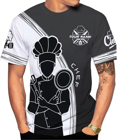 Custom Chef Shirt Chef Shirts for Men Gifts for Master Chef Lovers Custom Chef T Shirts for Men Funny 3D Chef Shirts for Men