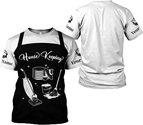 Personalized Housekeeping Shirts, Custom Cleaning Uniforms for Women 3D Cleaning Service Gifts Housekeeper Shirt Clean Lady