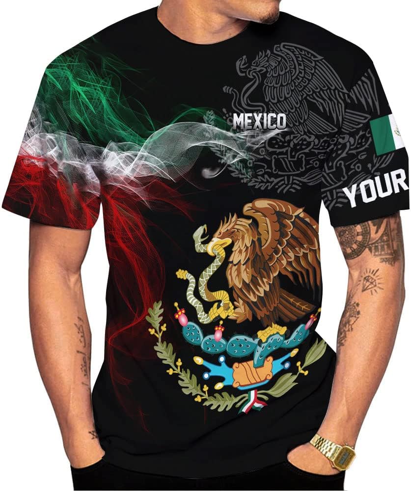 Mostefy Personalized Name Mexican Shirts 3D Customized Mexico Shirt US Flag, Mexican Shirts for Women Unisex