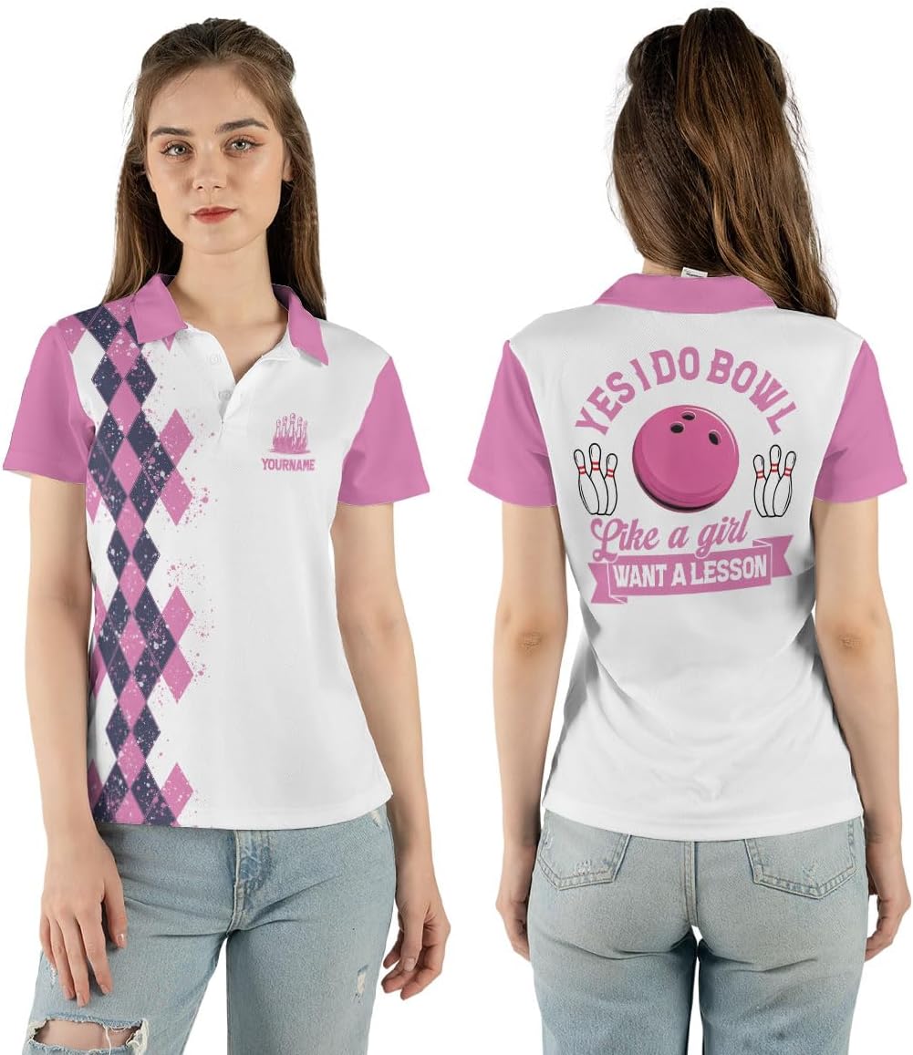 Personalized Bowling Shirts for Women, Custom Name Women Bowling Jersey, Ladies Bowling Polo Shirt for Team