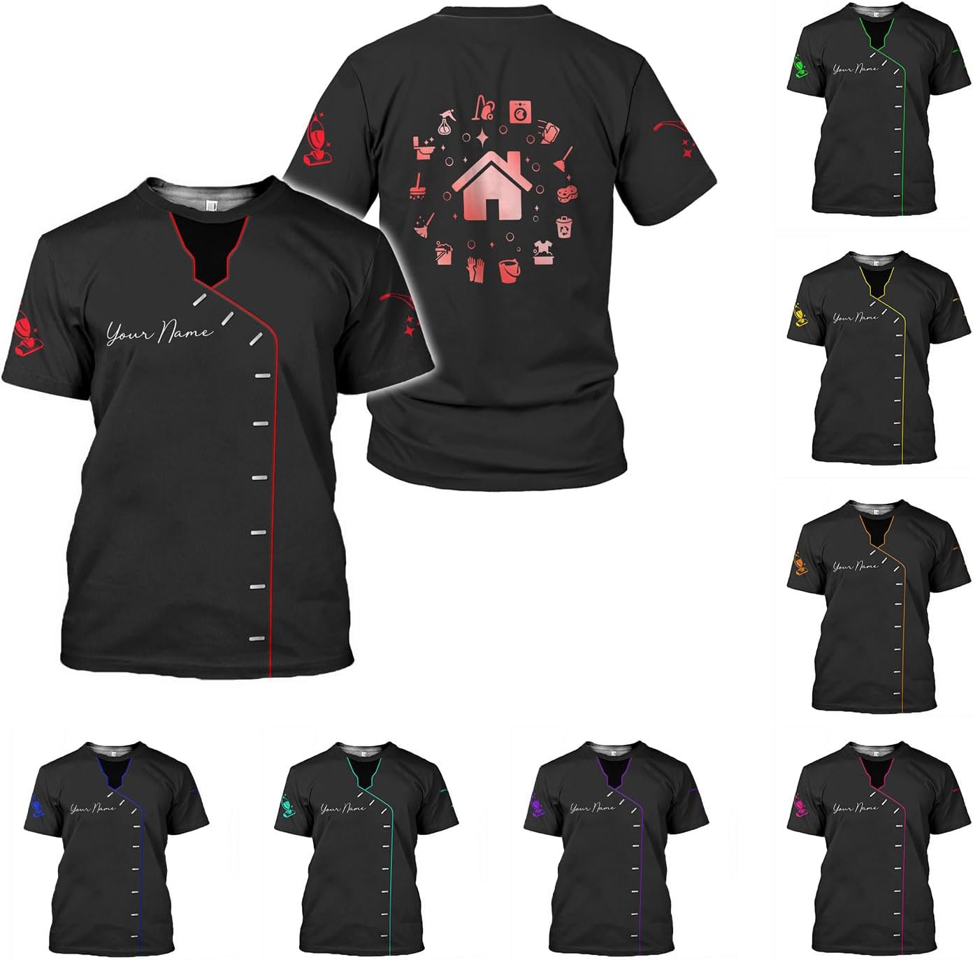 MoonArt Personalized Hoosekeeping Shirts 3D Over Print for Men & Women, Housekeeper House Cleaning Uniforms for Women